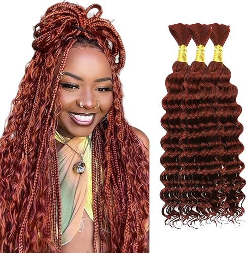 Tuheerst 26 26 26 Pouce Deep Wave Bulk hair for Braiding #33 Reddish Brown Cheve