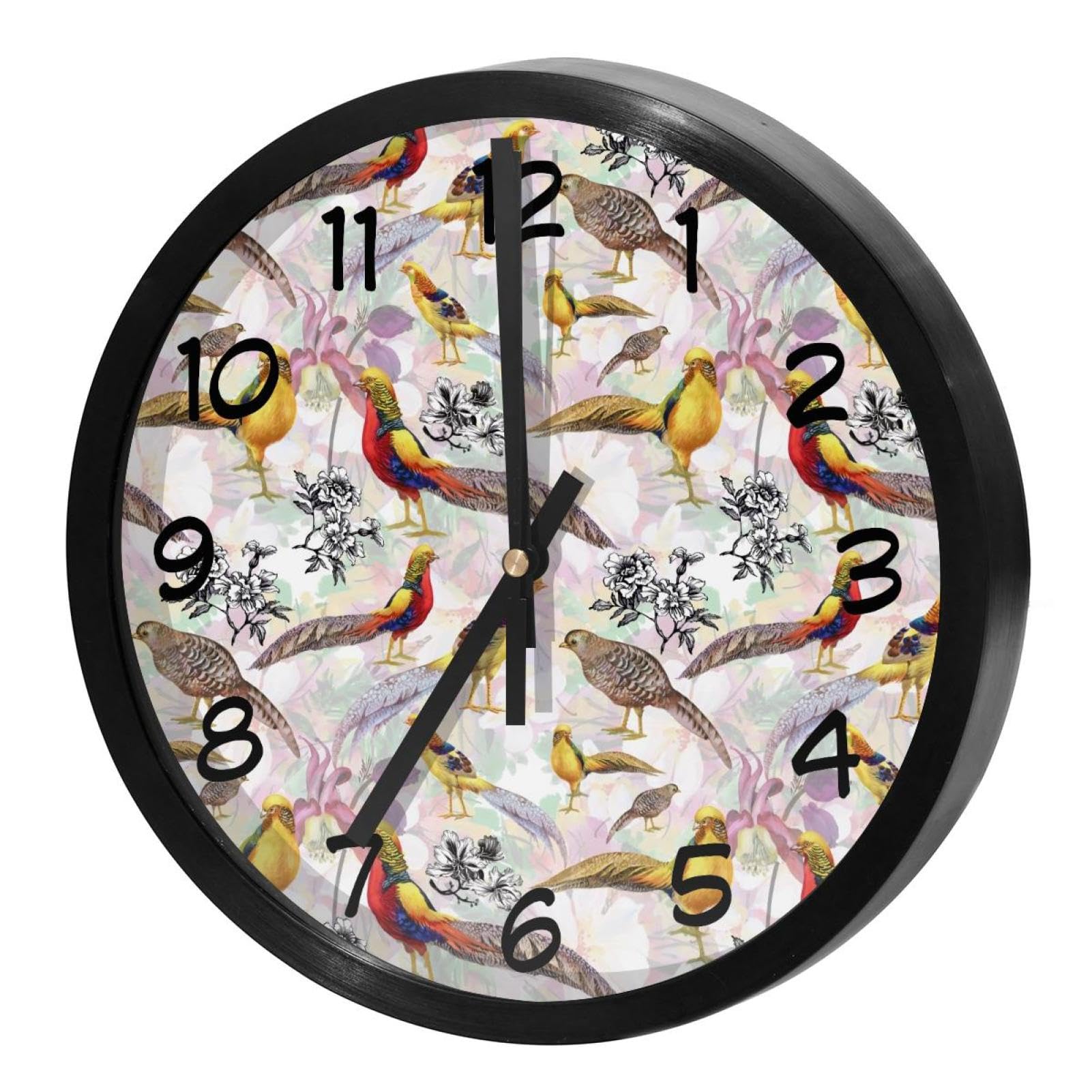 Horloge murale silencieuse à quartz et sans tic-tac au motif faisan aquarelle
