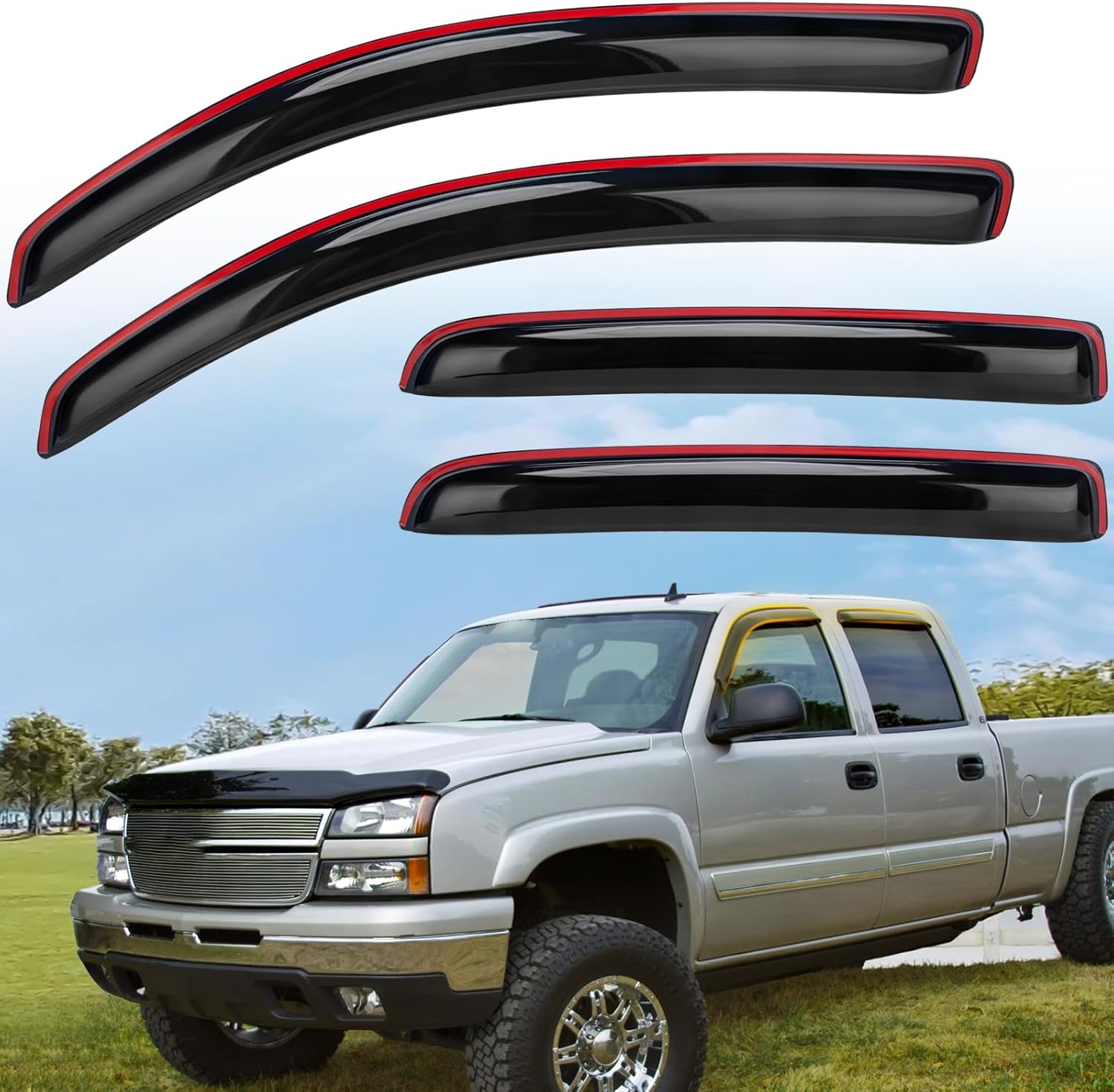 Window Visors Rain Guards, in-Channel Rain Guards Compatible with 2016-2023 Tacoma, for 1999-2006 Chevy Silverado/GMC Sierra 1500/2500/3500/2500HD (2016-2023 Tacoma)