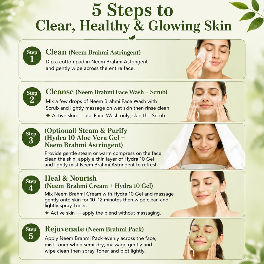 Vedic Line Neem & Brahmi Facial Kit, For Reduce Dark Spots, Acne With Aloe Vera, Embellica & Vitamin C Gives Healthy And Glowing Skin, 620Ml 1