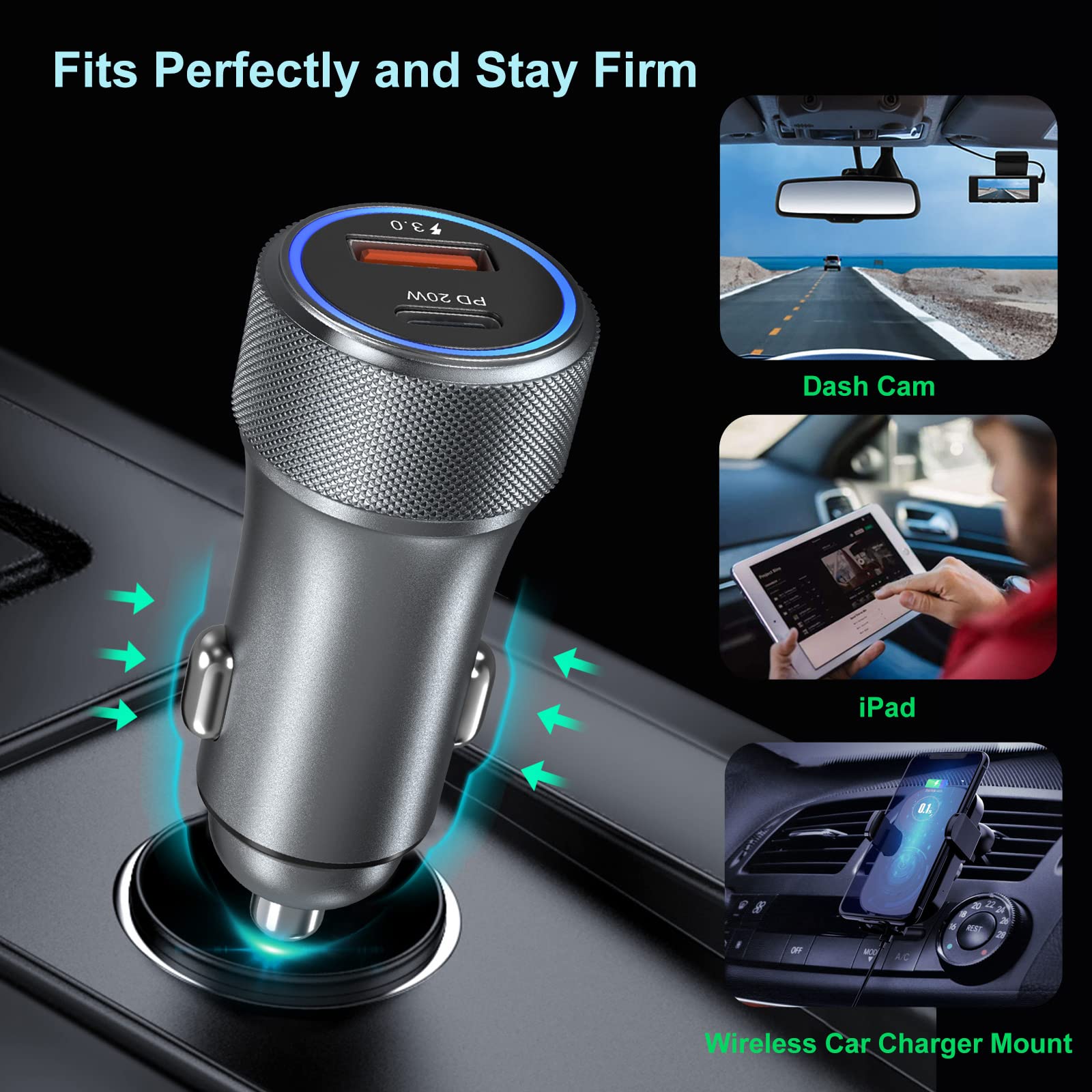 Super szybka ładowarka samochodowa typu C, Bangfun 25 W, blok ładowarki USB C, podwójny port, ładowarka samochodowa, adapter do zapalniczki samochodowej Samsung Galaxy S24/S23 Ultra/S22/S21/S20 FE z 2