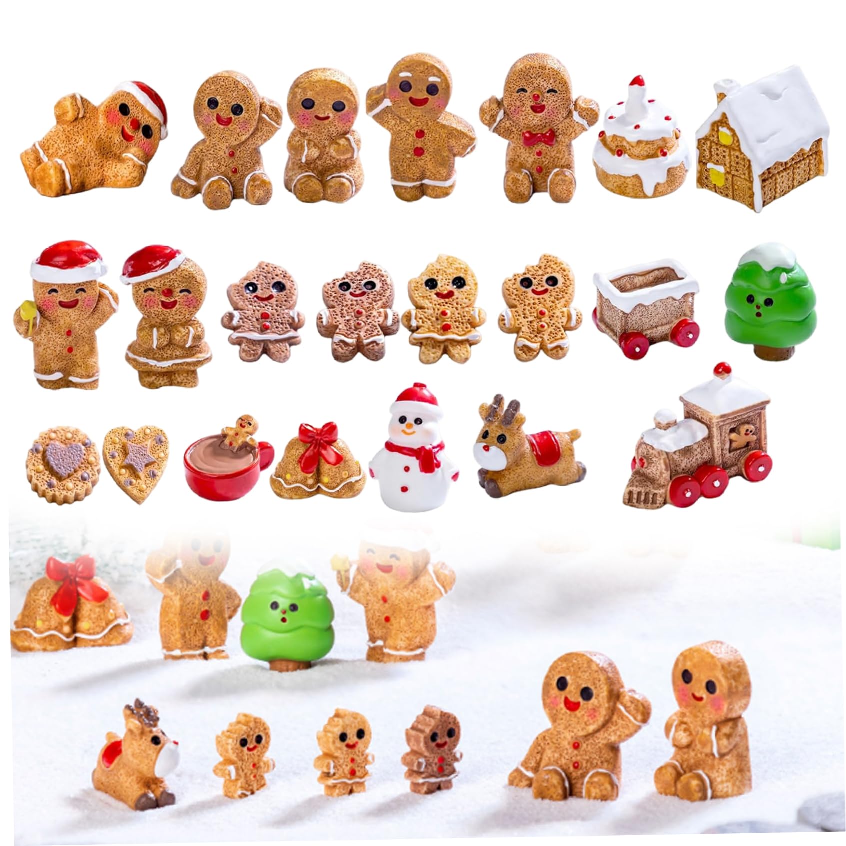 Wedhapy Small Christmas Gingerbread Christmas Decorations, 22Pcs Cute Miniature Figurines DIY Landscape Mini Figurines for Crafts, Garden, Table, Dollhouse