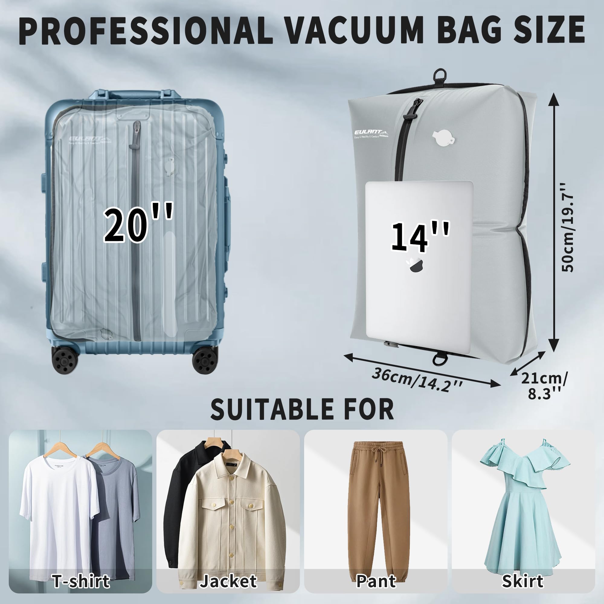 EULANT 3 stuks vacuümzakken met pomp, herbruikbaar, vacuümzakken voor kleding, opberghoezen voor koffer, rugzak, handbagage, met IPX8 waterdichte ritssluiting EULANT 3 stuks vacuümzakken met pomp, herbruikbaar, vacuümzakken voor kleding, opberghoezen voor koffer, rugzak, handbagage, met IPX8 waterdichte ritssluiting