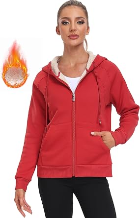 MoFiz Zip Up Hoodie Women Fleece Lined Jackets Winter Coats With Pocket