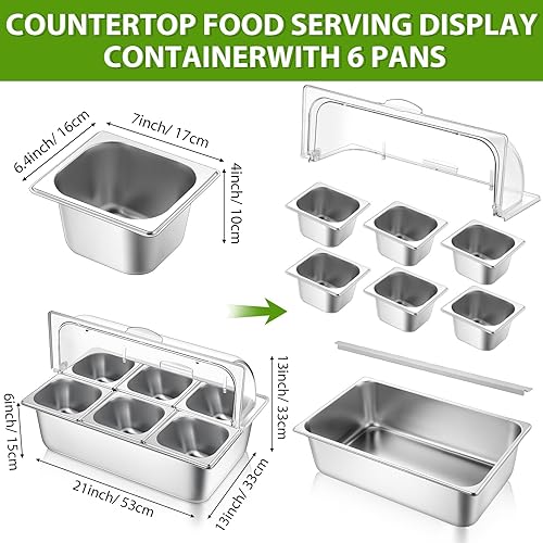 Miniatura 3 de Contenedor de exhibición de alimentos para encimera y cubierta superior enrollable transparente de acero inoxidable, dispensador de condimentos,