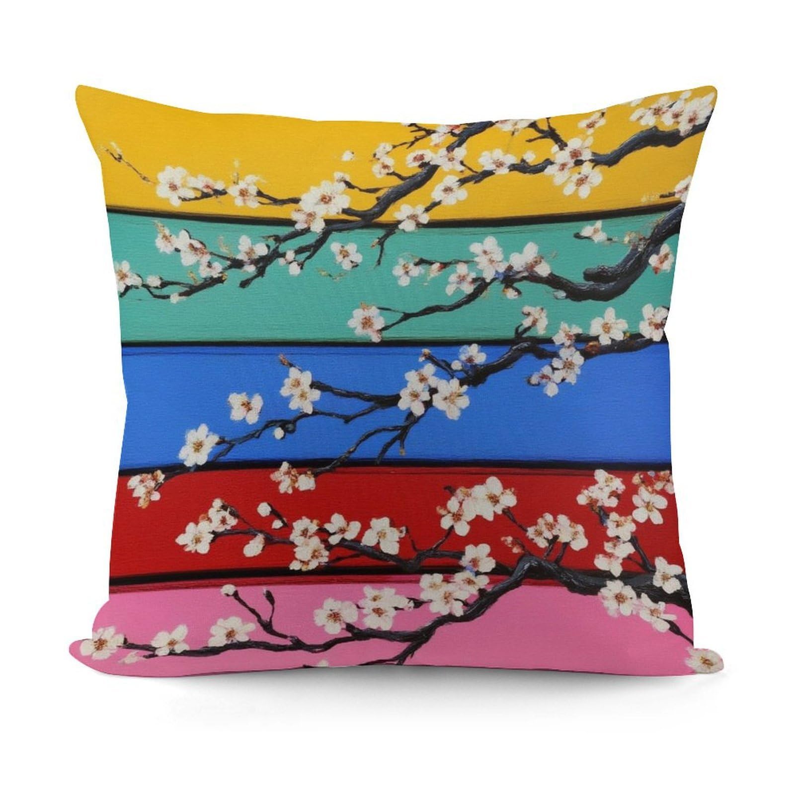 Throw Pillow Covers with Smooth Zipper Modern Home Decor for Sofa,Couch, Living Room Beautiful Cherry Flower Branch Blossom Art