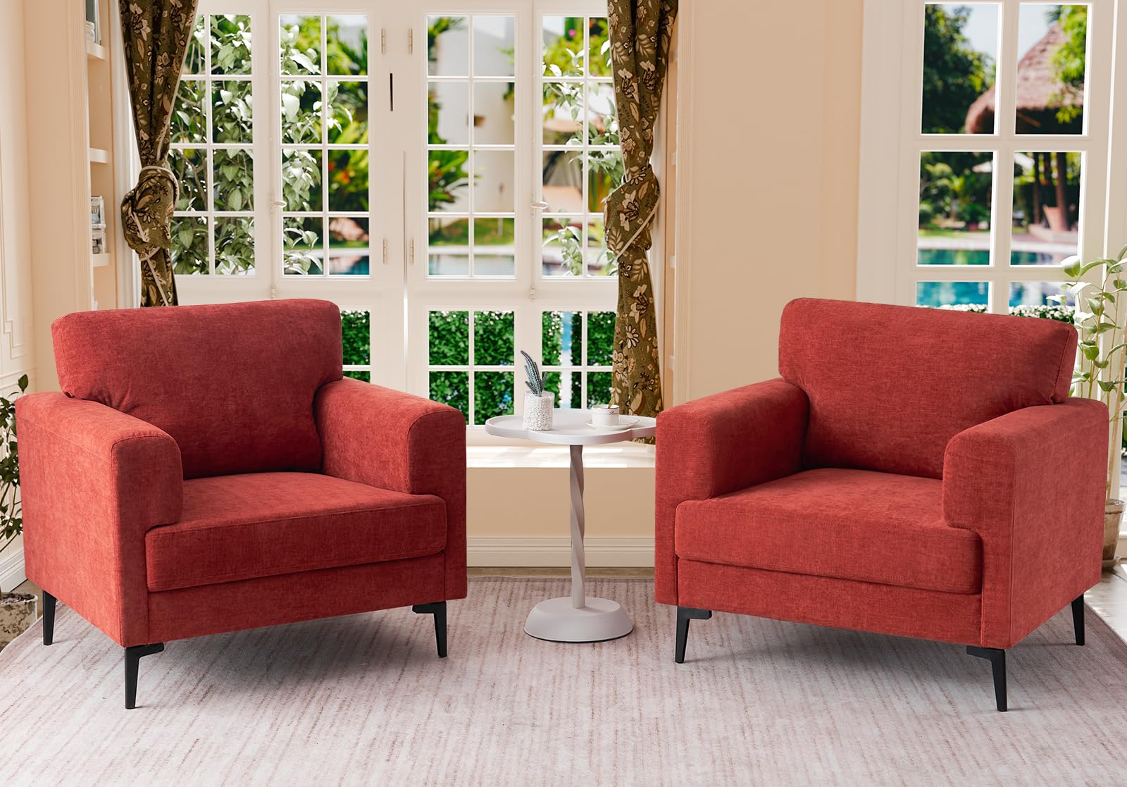 SENYUN Oversized Accent Chair, Upholstered Living Room Chairs Single Sofa Chair w/Metal Legs, Comfy Linen Fabric Reading Lounge Armchair for Apartment