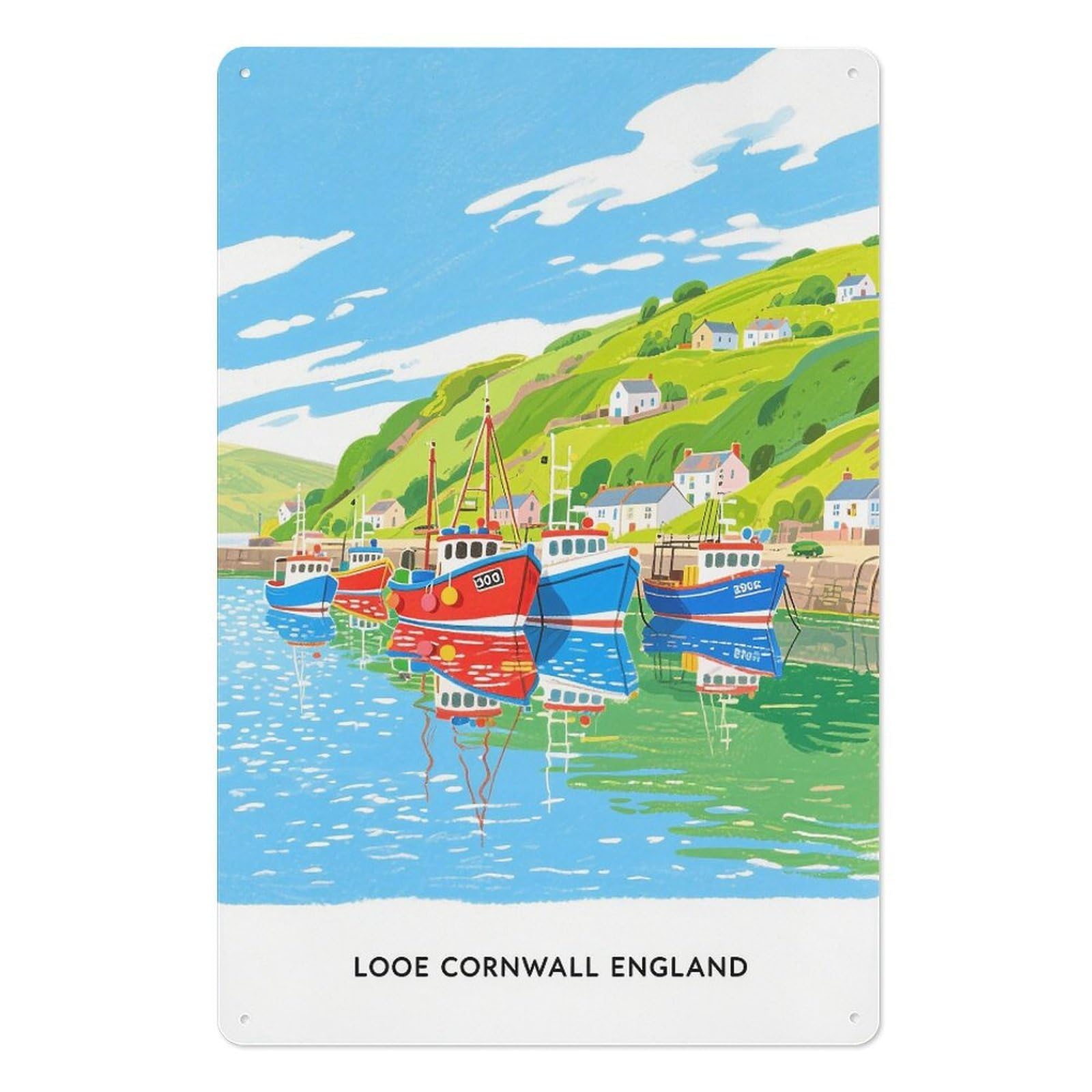 Looe Cornwall England Retro Design Tin Paintings Vintage Tin Sign 08x12inch(20x30cm) Wall Art for Home Office Bedroom Living Room Cafes Wall Decor