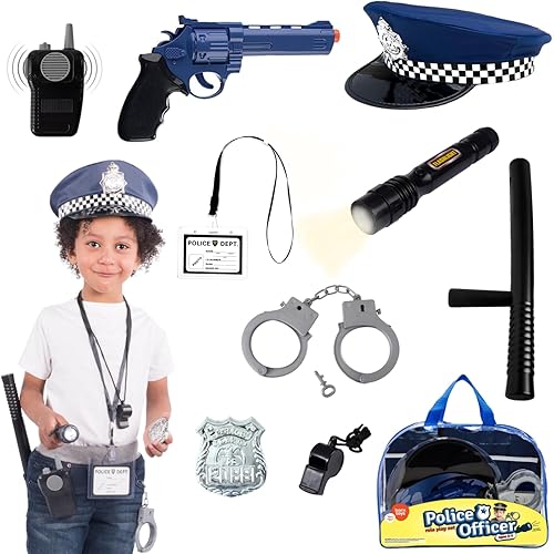 Born Toys Kids Fireman and Policeman Role Play Costume Set, Firefighter Suit, Police Vest, Hats, Accessories