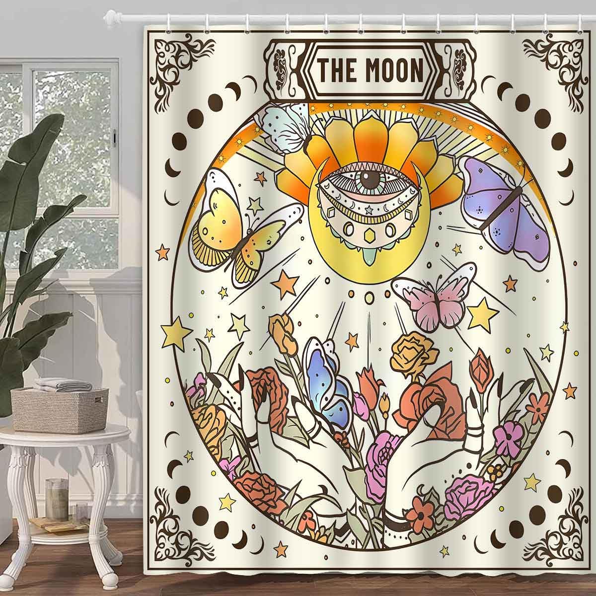 Tarot Shower Curtain, 72x72inch, Retro Floral Evil Eye Bathroom Curtains Sun Moon Star Ouija Hands Gothic Mystical Witchy Bathroom Bathtubs Decor Set with 12 Hooks YLOKTP0208