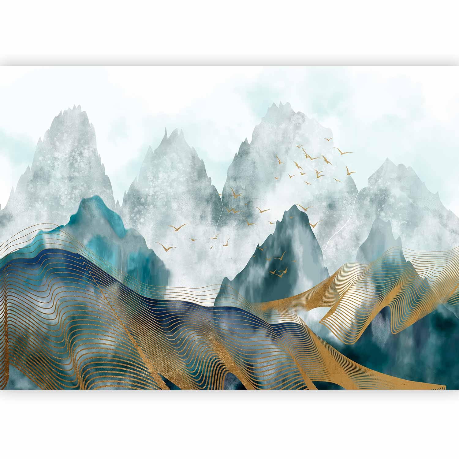 artgeist Wall Mural Nordic Style 138x101 in - Non-Woven Wallpaper Fleece Wall Decor Photo Print Picture Image Design Home Mural Mountains Watercolor Landscape f-A-10133-a-a