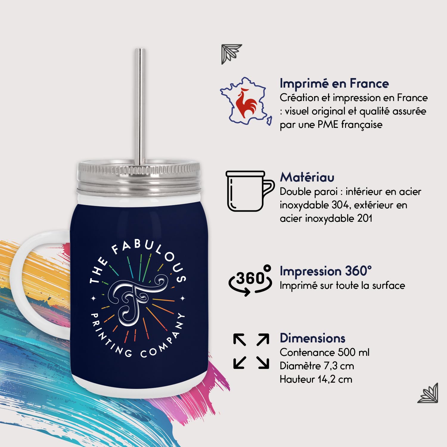 American Illinois Chicago Tasse Avec Couvercle Et Paille