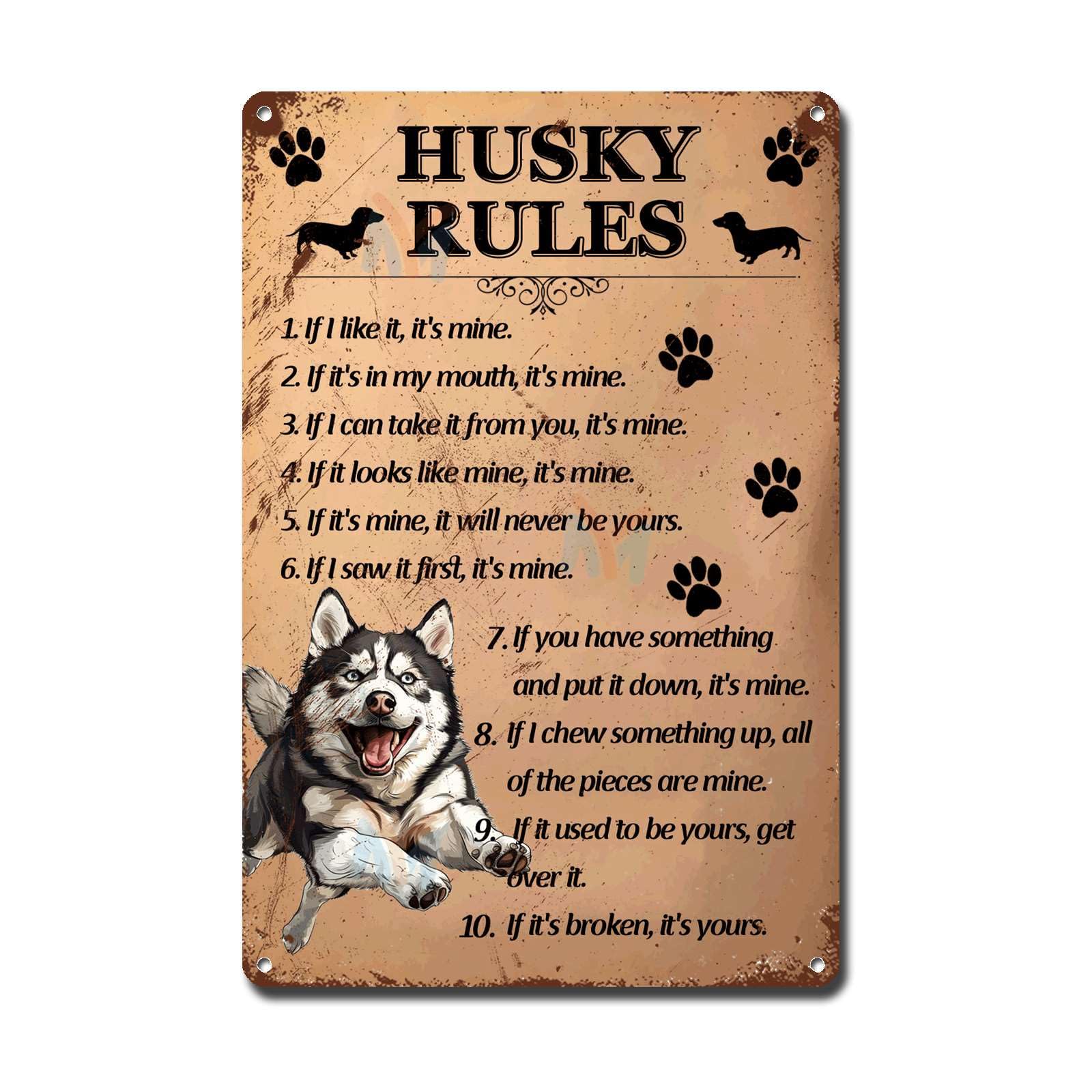 Ymyoo Husky Metal Sign Tin Sign Vintage Wall Art Rules Metal Garden Signs For Club 8×12 Inches