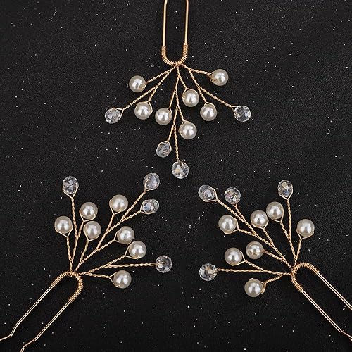 Miniatura 4 de Teyglen Horquillas para el pelo de novia con diamantes de imitación de cristal de perla, horquillas para el cabello de novia de boda, accesorios