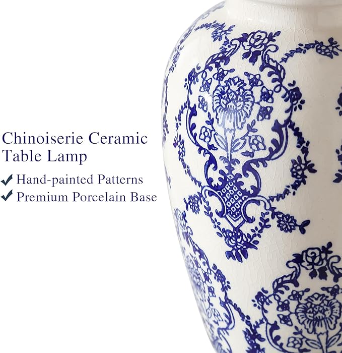 RORIANO RORIANO Chinoiserie Ceramic Table Lamps Set of 2 for Living Room Bedroom Bedside, Traditional Blue Porcelain Classic Table Lamp for Nightstand Entryway, 2 LED Bulbs Included photo 6