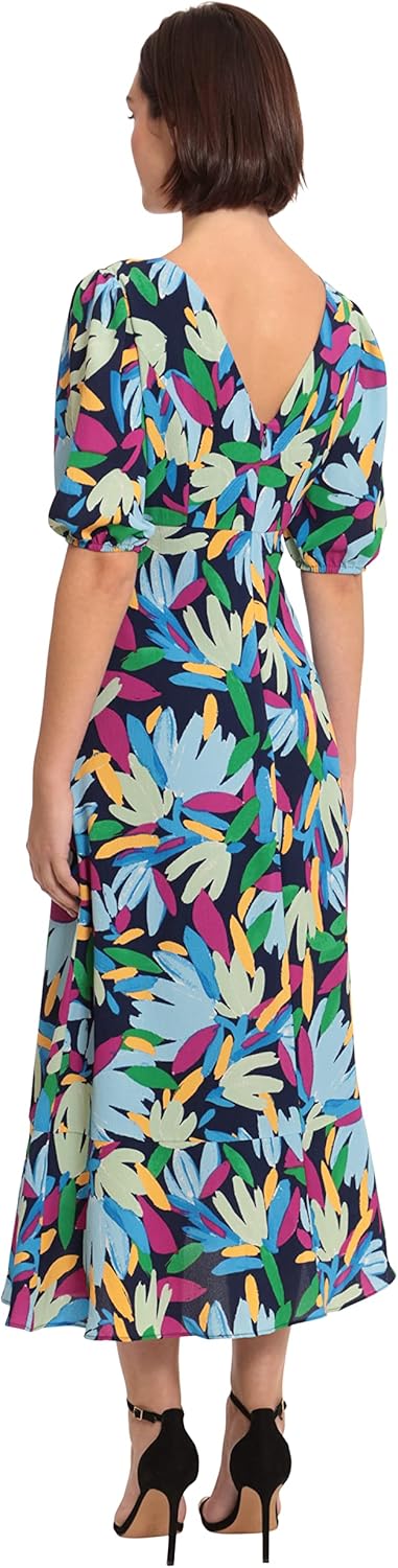 Donna Morgan Womens V-Neck Midi with Twist Empire Detail and Short Sleeves - Image 4