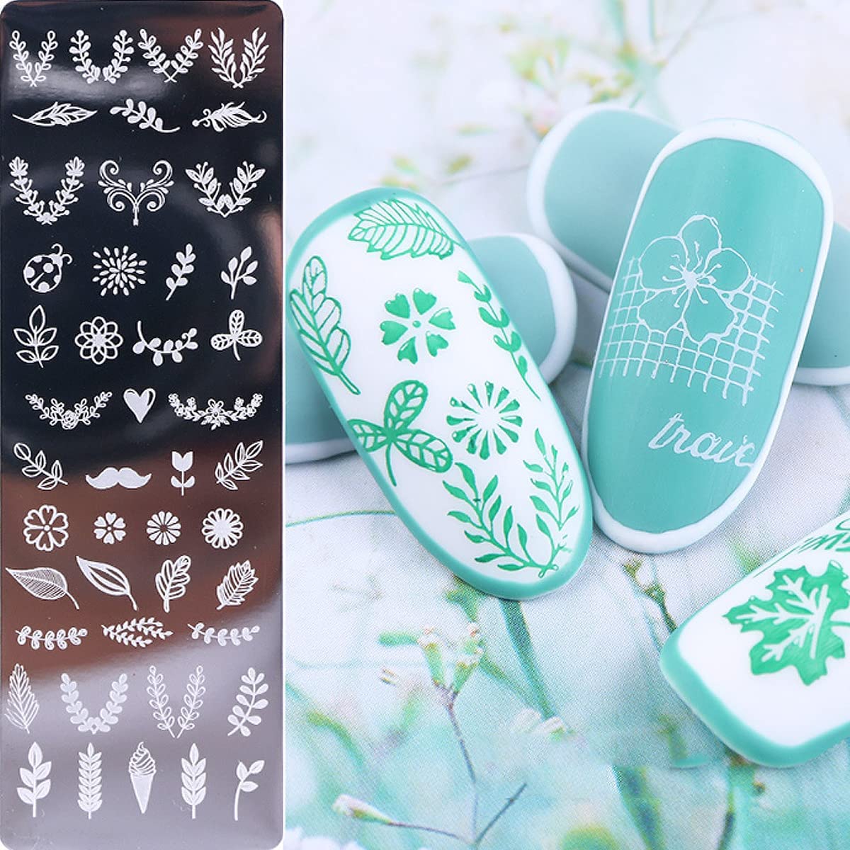 6 Pezzi Set di Nail Art Stamping Stampini, Nail Art Template Stencil Piatti Piastra per Unghie, Unghie e Timbro Stamper Scraper Manicure per Unghie
