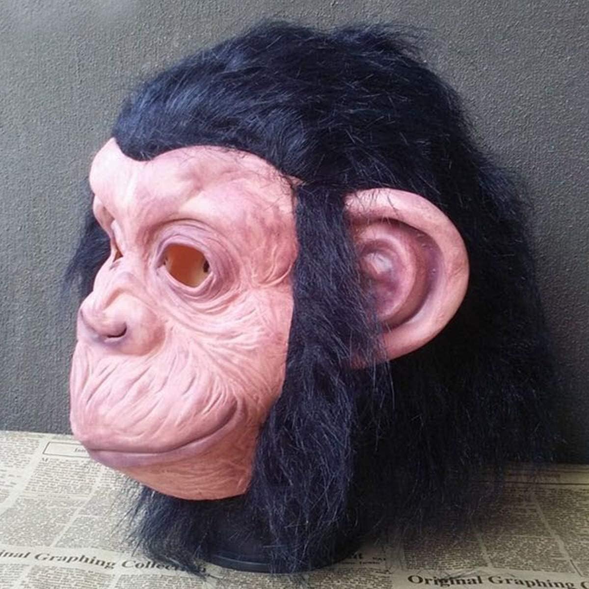 Utaomld Monkey Mask Costume Animal Full Head Masks with Wig Novelty Gorilla Orangutan Black Chimp Headwear Costumes Latex Headgear Dress Up Halloween Adult Teens Men Women Cosplay Party Props