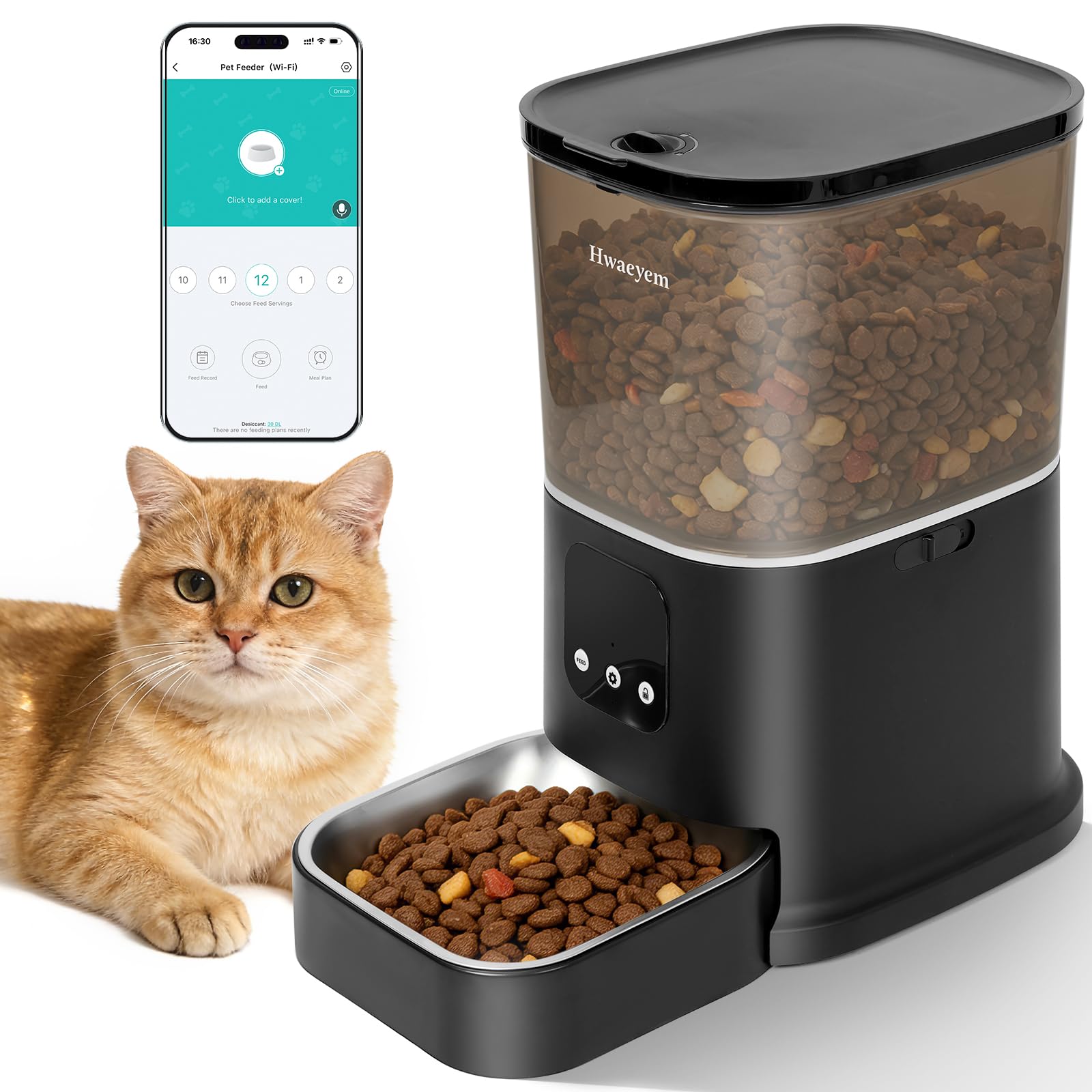 Automatic Cat Feeder, WiFi Cat Feeder Automatic with App Control for Remote Feeding, 5L Anti-Jamming Automatic Feeder Cat Dry Food, Dual Power Supply with Desiccant Bag Indoor