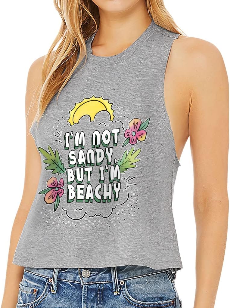 Beach Themed Racerback Cropped Tank - Flower Women's Tank - Graphic Tank Top