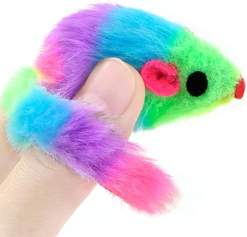 Miniatura 8 de CHIWAVA 36 ratones de juguete de gato peludo de color arcoíris de 1.8 pulgadas con sonajero gatito ratón juego interactivo