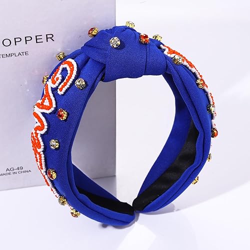 Miniatura 5 de YAHPERN Game Day - Diadema anudada con perlas de cristal para mujer, accesorios deportivos para el cabello (azul, 1 unidad)