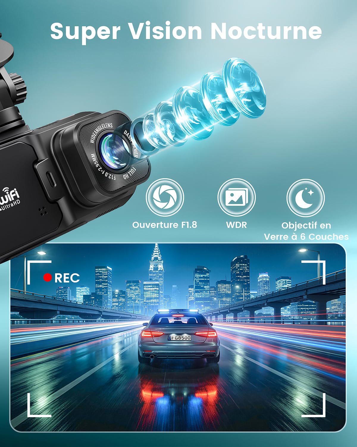 Dashcam Voiture Avant Arrière, 4K+1080P Double Caméra WiFi avec Application, Camera Embarquée Voiture IPS 3.18" avec Carte 64Go Gratuite, Camera Voiture avec Mode de Stationnement 24H