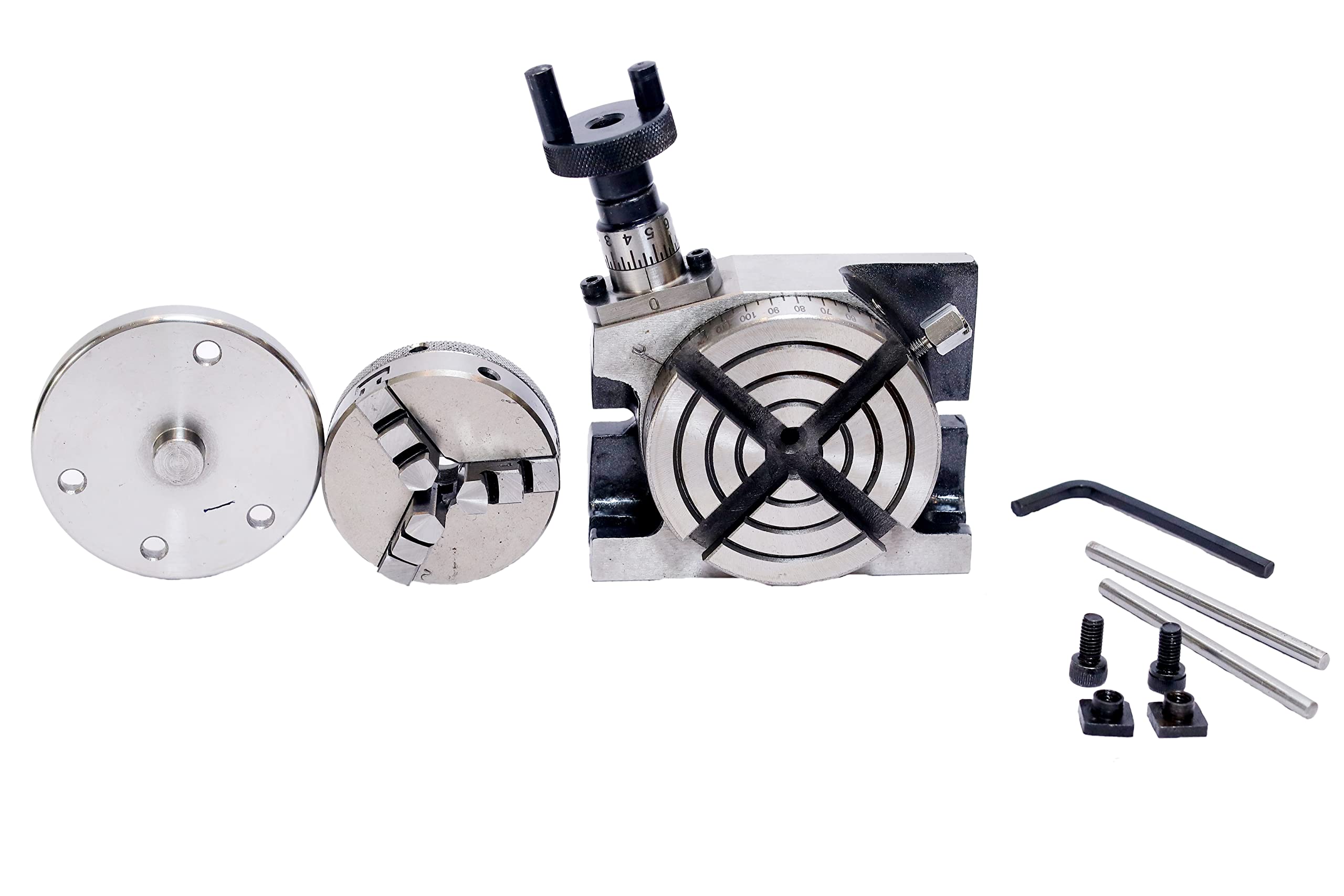 ATTOOLS - TAVOLO ROTATIVO ROTATIVO DA 80 MM CON MANDRINO CENTRANTE E PIASTRA POSTERIORE 65 MM 3 JAW