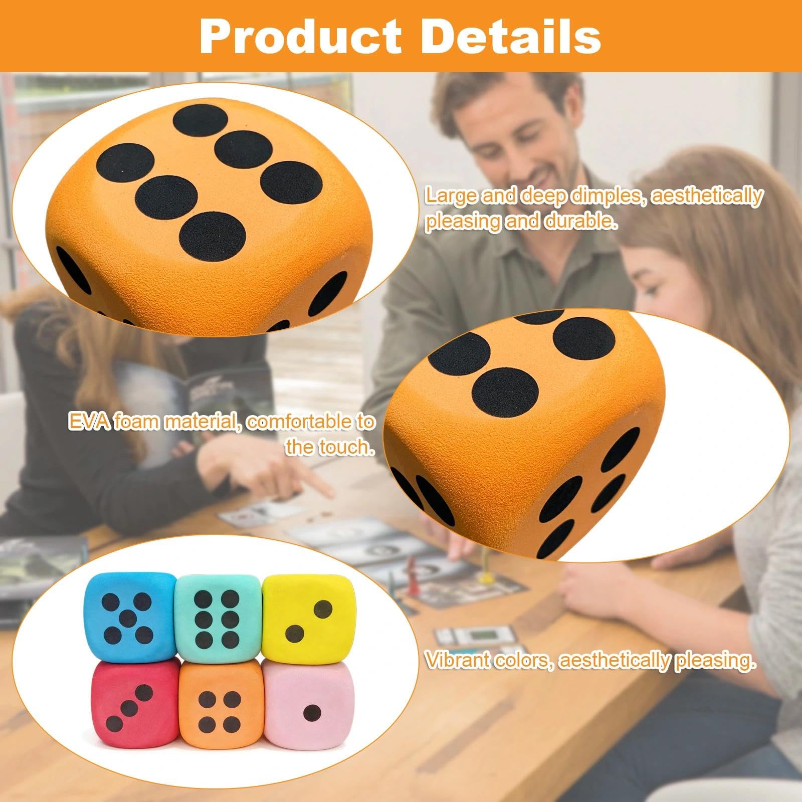 6 Pcs Large Foam Dice, 3.8CM Large Foam Dice Set, Colorful Sphere Dices for Classroom Games Math Teaching - Image 3