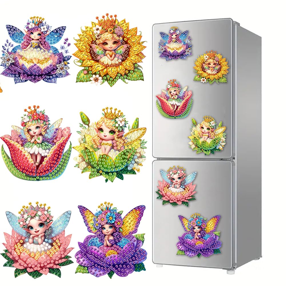 Fiorky Girls L 6Pcs Diamond Art Magnets For Refrigerator Diamond Specia Shape Flower Diamond Painting Magnets Kits Fridge Diamond Stickers For Diy Home Decors Cabinet Refrigerator Adults Kids
