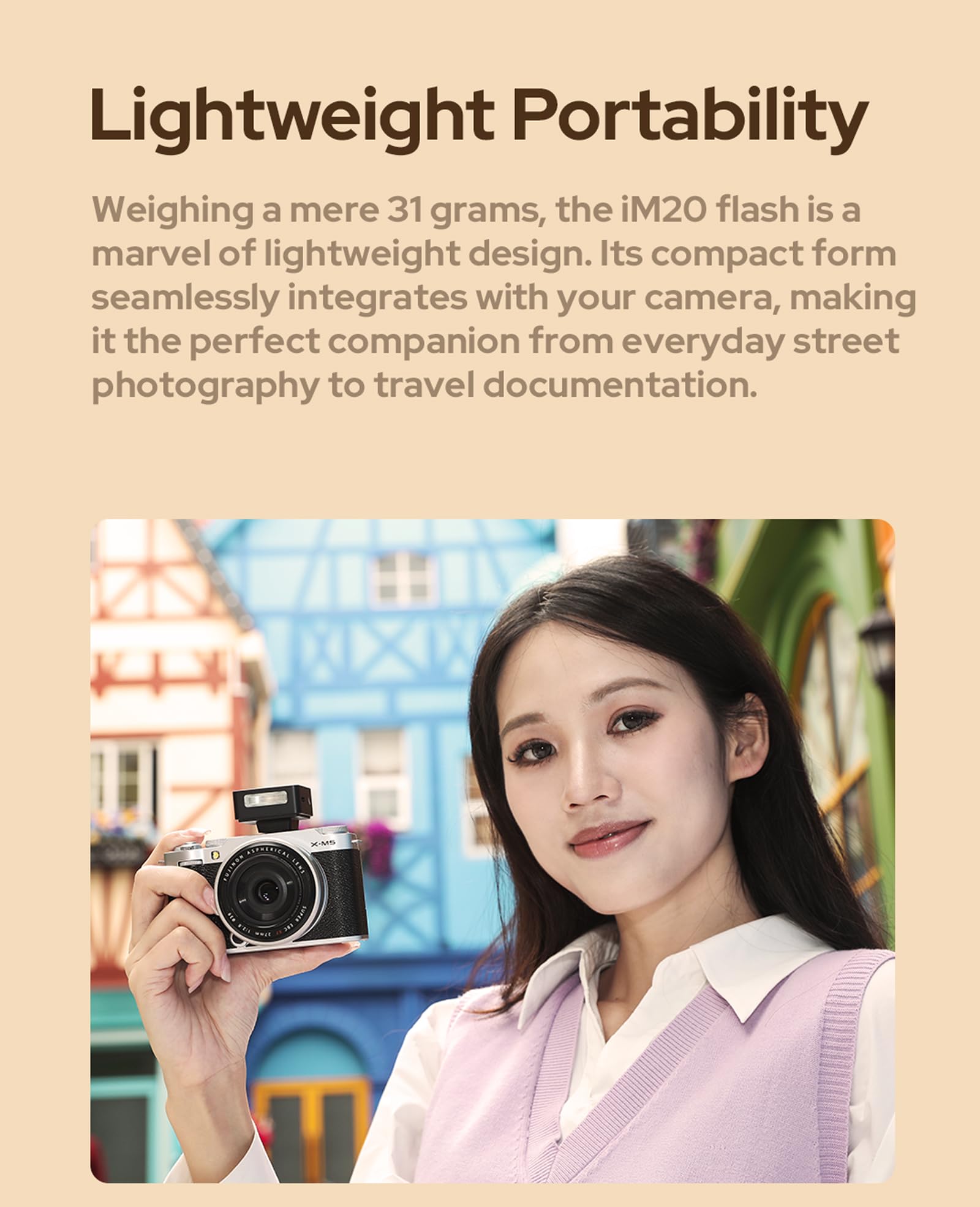 Godox iM22 Flash per fotocamera, mini flash Speedlite, 440 flash a piena potenza, contatto singolo Hotshoe, batteria al litio integrata Compatibile con fotocamera Fuji/Sony/Nikon/Canon/Olympus (iM22)