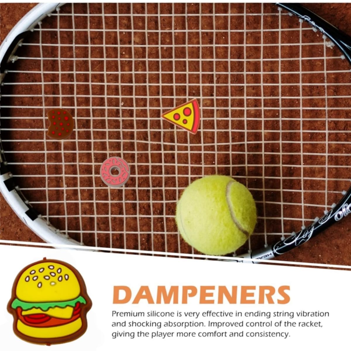 Amortiguador de Raqueta de Tenis 6 Piezas Silicona Antivibradores Hamburguesa Pastel Papas Fritas