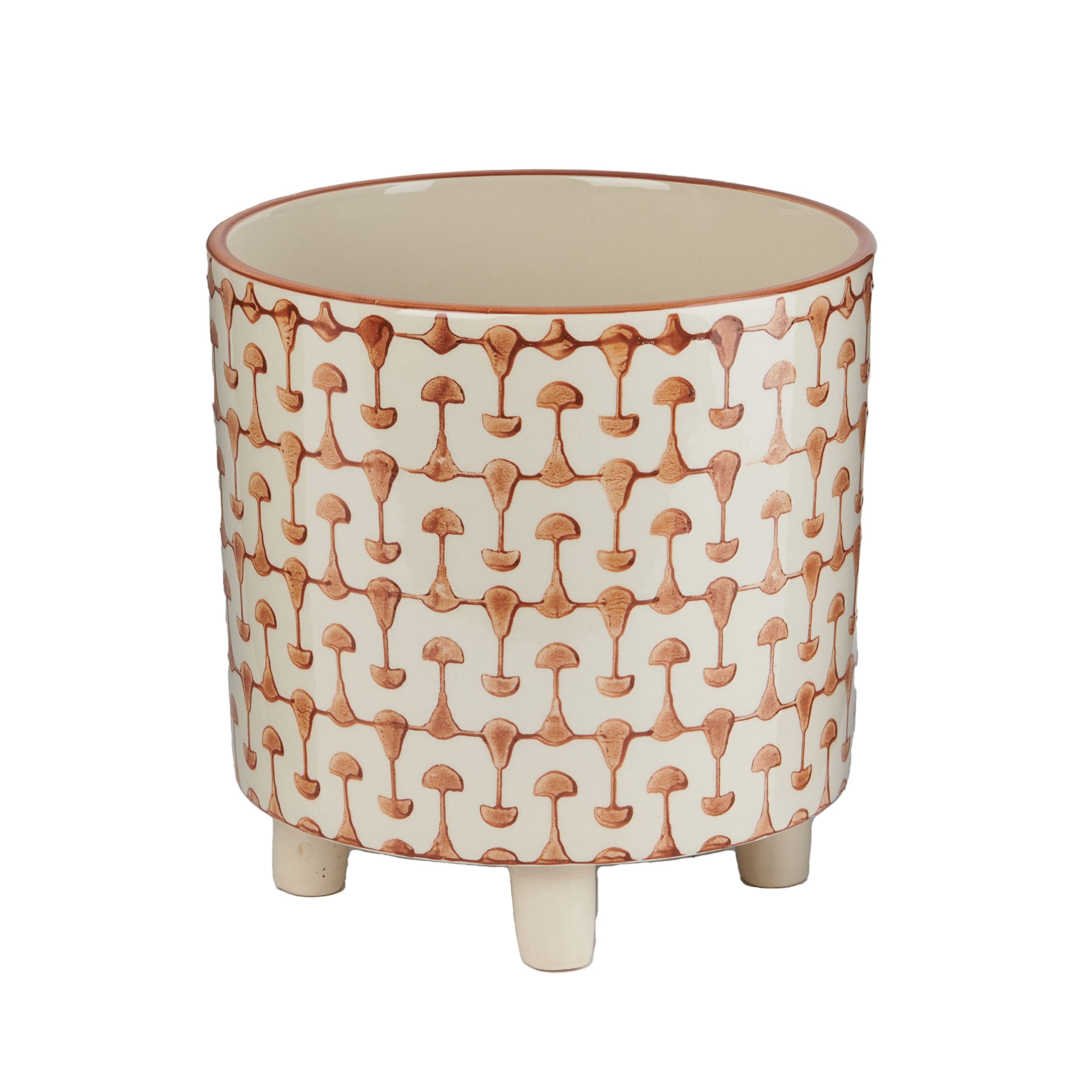 Creative Co-Op Footed Stoneware Planter with Abstract Print, Rust and White