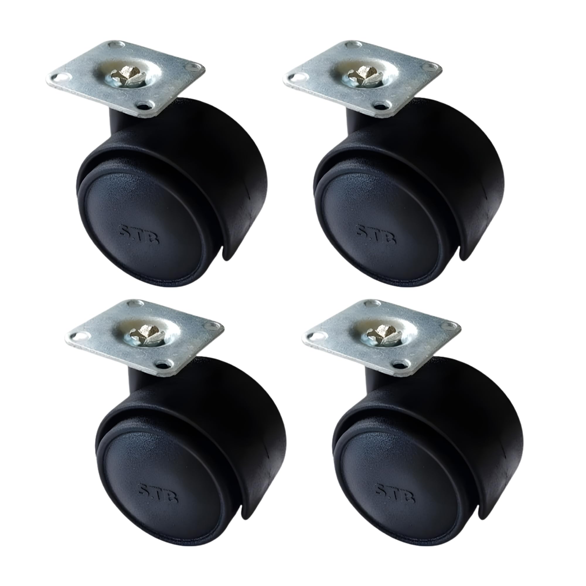 Caneuf Heavy Duty Castor Wheels with Polypropylene Plastic Twin Wheels – 180kg Load Capacity, 360° Rotation, Set of 4, Black for Furniture & Coolers