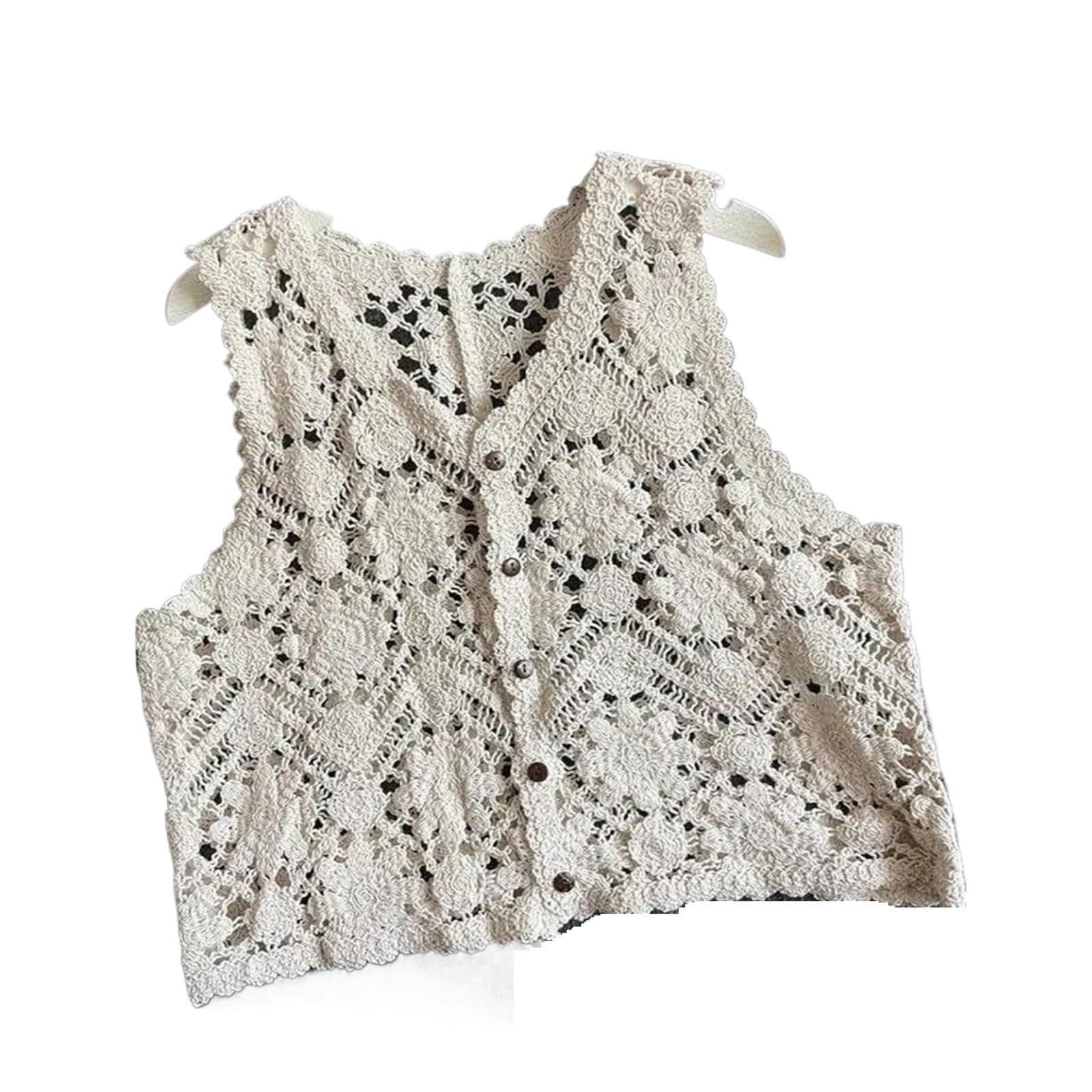 Cárdigan sin Mangas de Punto Abierto Crochet Floral Bordado