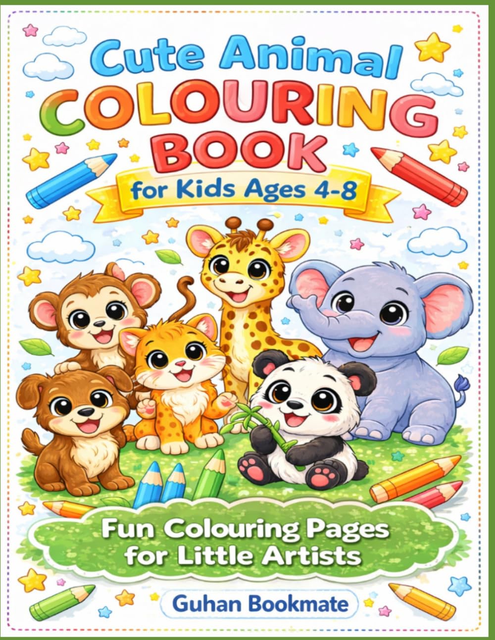 Cute Animal Colouring Book for Kids Ages 4-8: Fun and Easy Coloring Pages with Lion, Elephant, Monkey, Tiger and More