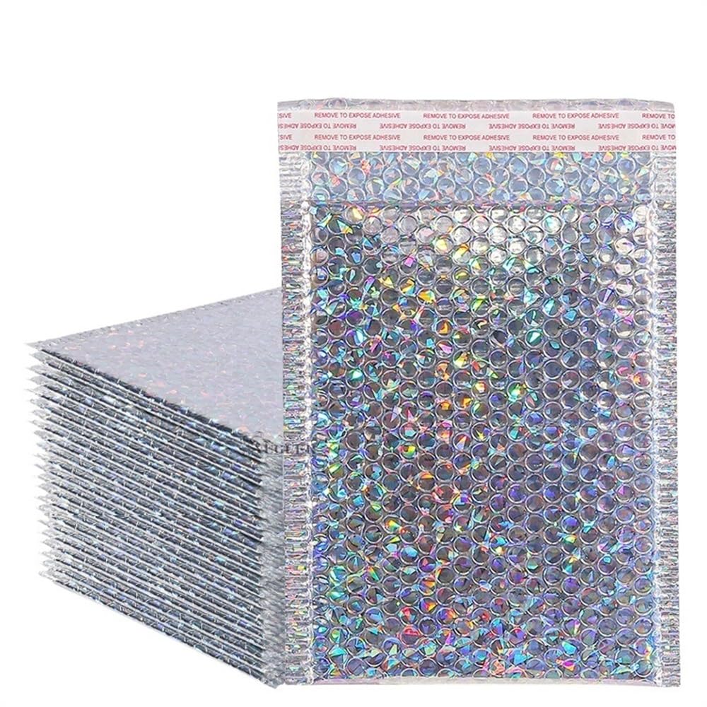 Buste Imbottite Per Spedizioni 50 Pz Busta postale olografica Argento Borsa for corriere impermeabile Buste imbottite a bolle for imballaggio for la spedizione(18X23cm 50Pcs)