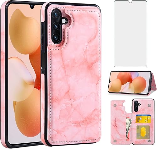 Asuwish Funda de teléfono para Samsung Galaxy A13 5G con protector de pantalla de vidrio templado y billetera de mármol abatible con soporte para