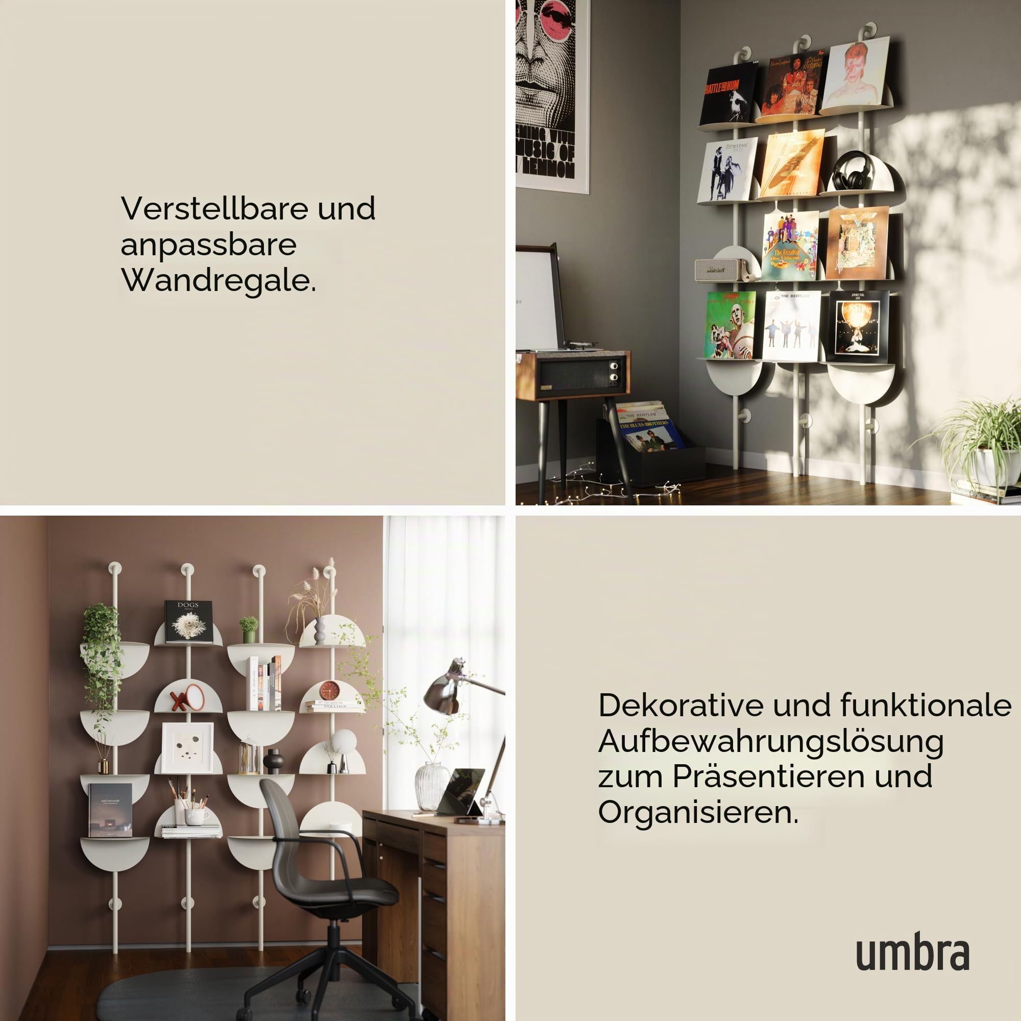 Umbra Solis Ausstellungsregal aus Metall mit 4 verstellbaren Einlegeböden, Sand