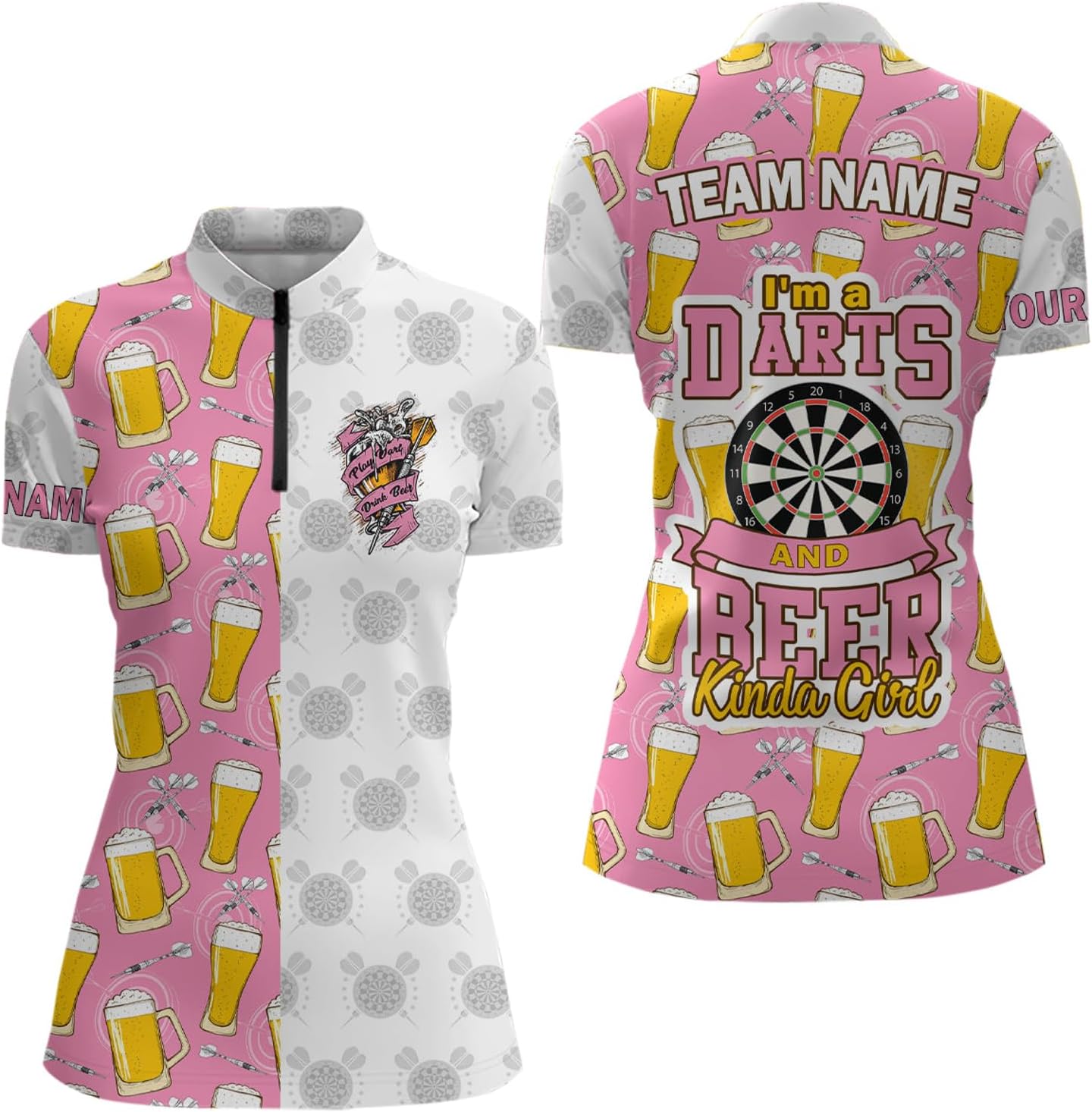 Im A Darts and Beer Kinda Girl Custom Darts Quarter Zip Shirt Pink Dart Jersey for Ladies L0865