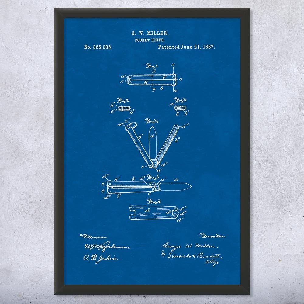 Framed Butterfly Knife Print, Knife Maker, Collector Gift, Knife Blueprint, Balisong Art Print, Martial Arts Decor Blueprint (11x14)