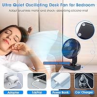 Vista 4 de Oscillating Fan 5.1in Small Wall Mounted Oscillating Desk Fan Auto 90° Rotated Quiet 4 Speeds 4500mAh Rechargeable Battery Powered Cordless USB Fan