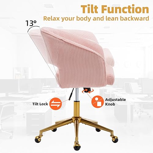 Miniatura 7 de Westice Sillas de escritorio de oficina en casa, moderna silla rodante de pana, silla giratoria de altura ajustable con base dorada, silla