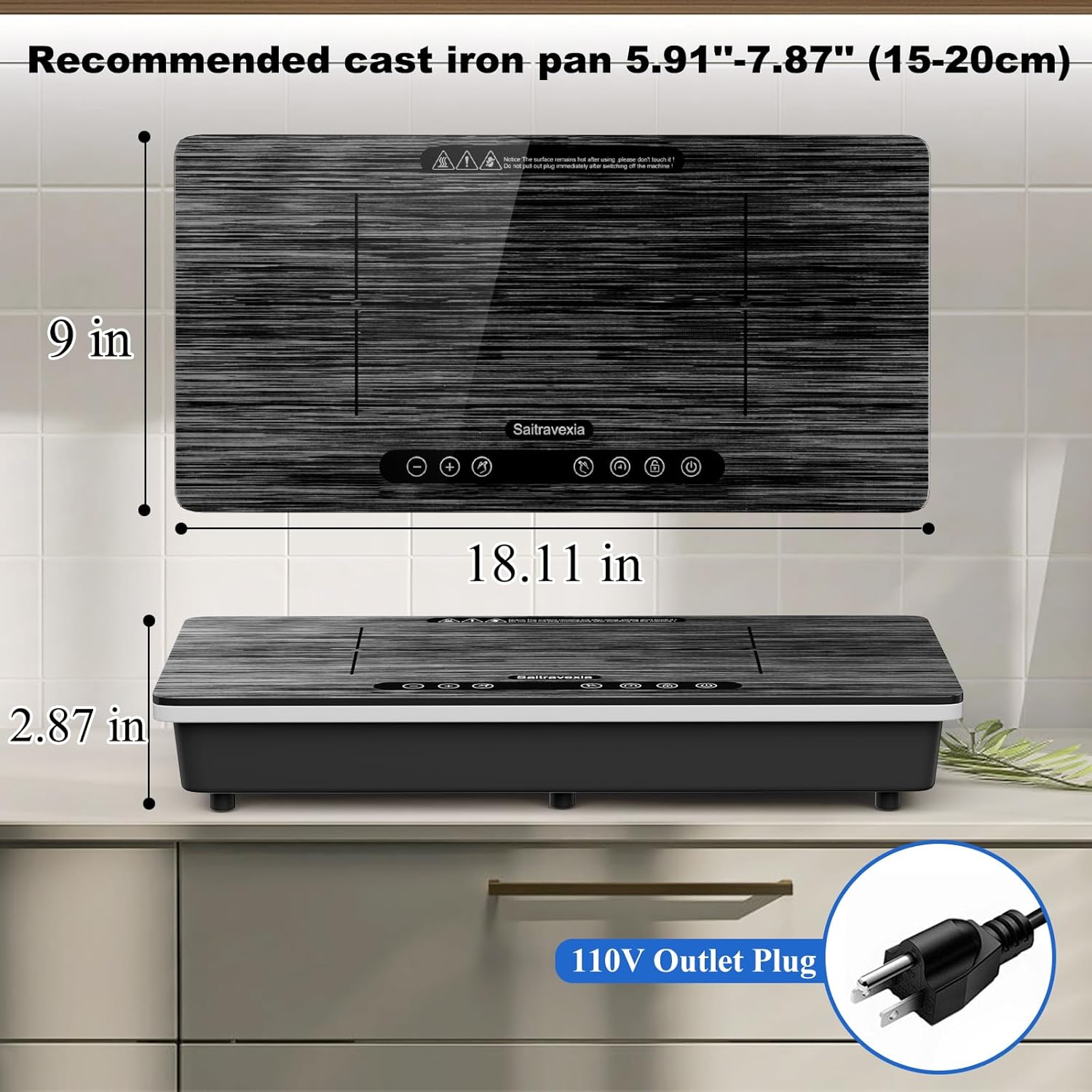 Double Induction Cooktop, 1800W Portable Electric Stove, 18 Inch Sensor Touch Electric Cooker Hot Plate, 5.91" Heating Coil, Child Lock, 8 Power Levels, 110v Outlet Plug with Glass Surface