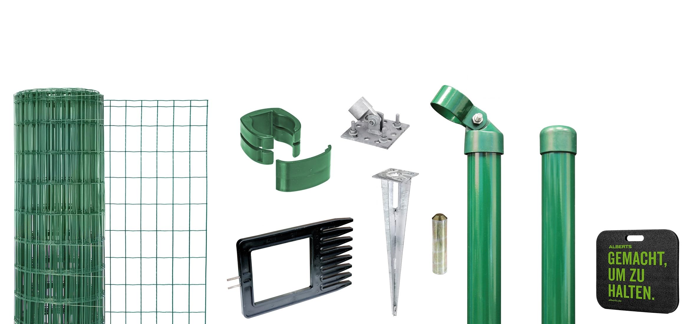 Alberts 695729 Fix-Clip Pro als Zaun-Komplettset, mit Einschlagbodenhülse und Kniekissen | verschiedene Längen und Höhen - wahlweise in verschiedenen Farben | grün | Höhe 153 cm | Länge 10 m