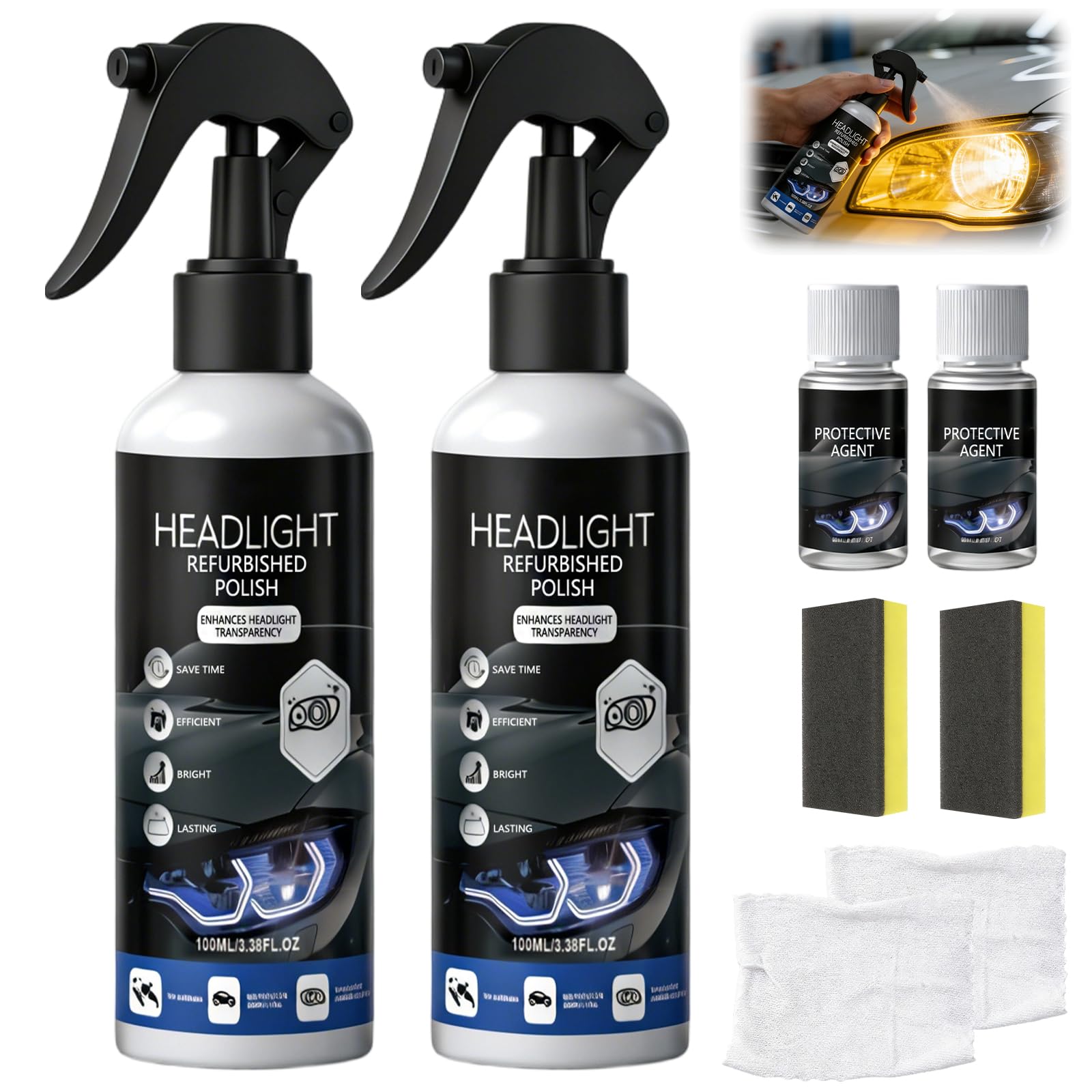 Photo 1 of 2Pcs Car Headlight Restoration Polishing Kits,Headlight Restoration Kit,Headlight Cleaner And Restorer Kit,Fast & Easy Car Headlight Cleaner,Multifunctional Car Headlight Polishing(100ml+20ml)