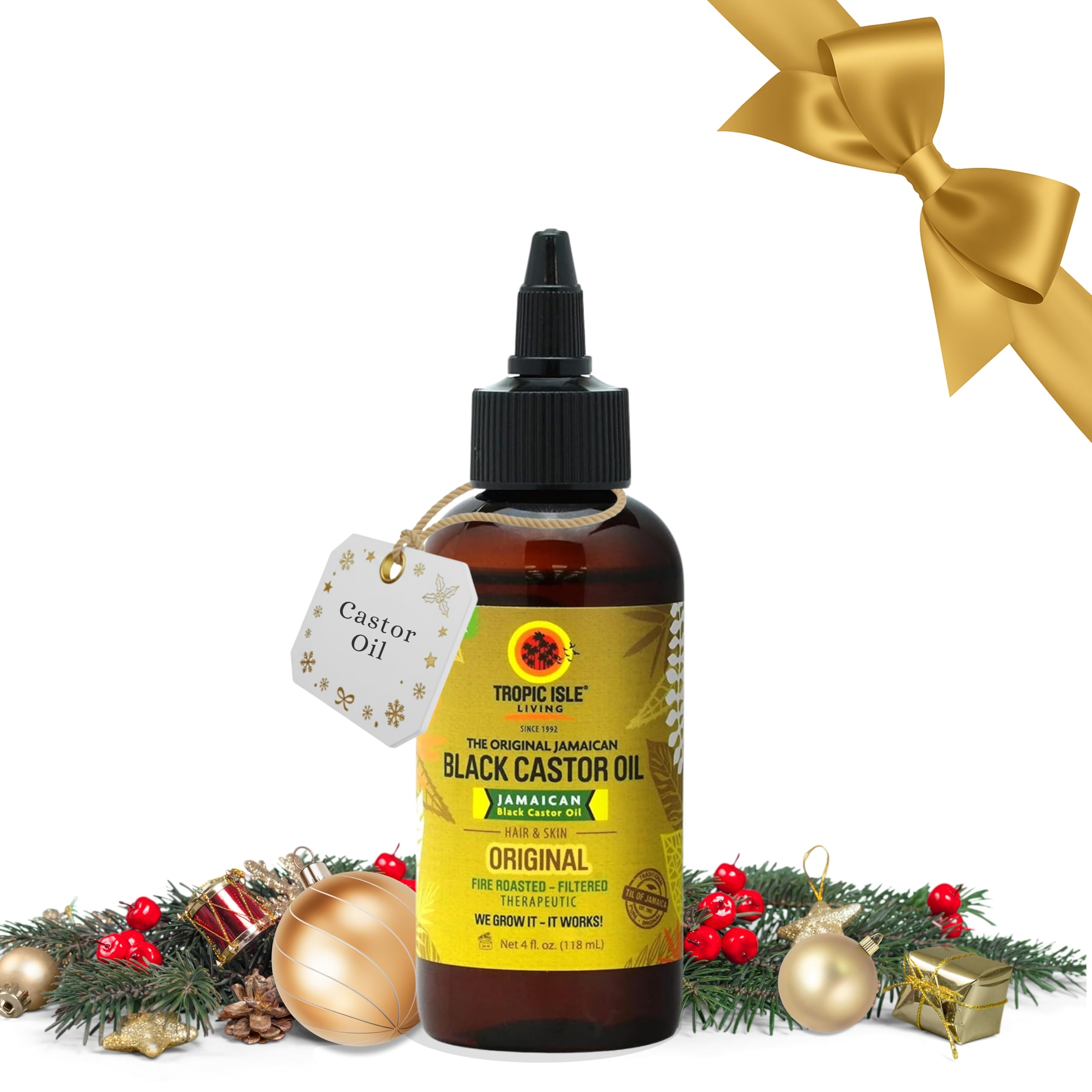 Tropic Isle Living Jamaican Black Castor Oil | Rich in Vitamin E, Omega Fatty Acids & Minerals | For Hair Growth Oil, Skin Conditioning, Eyebrows & Eyelashes, Scalp and Nail Care (PET) (4oz)