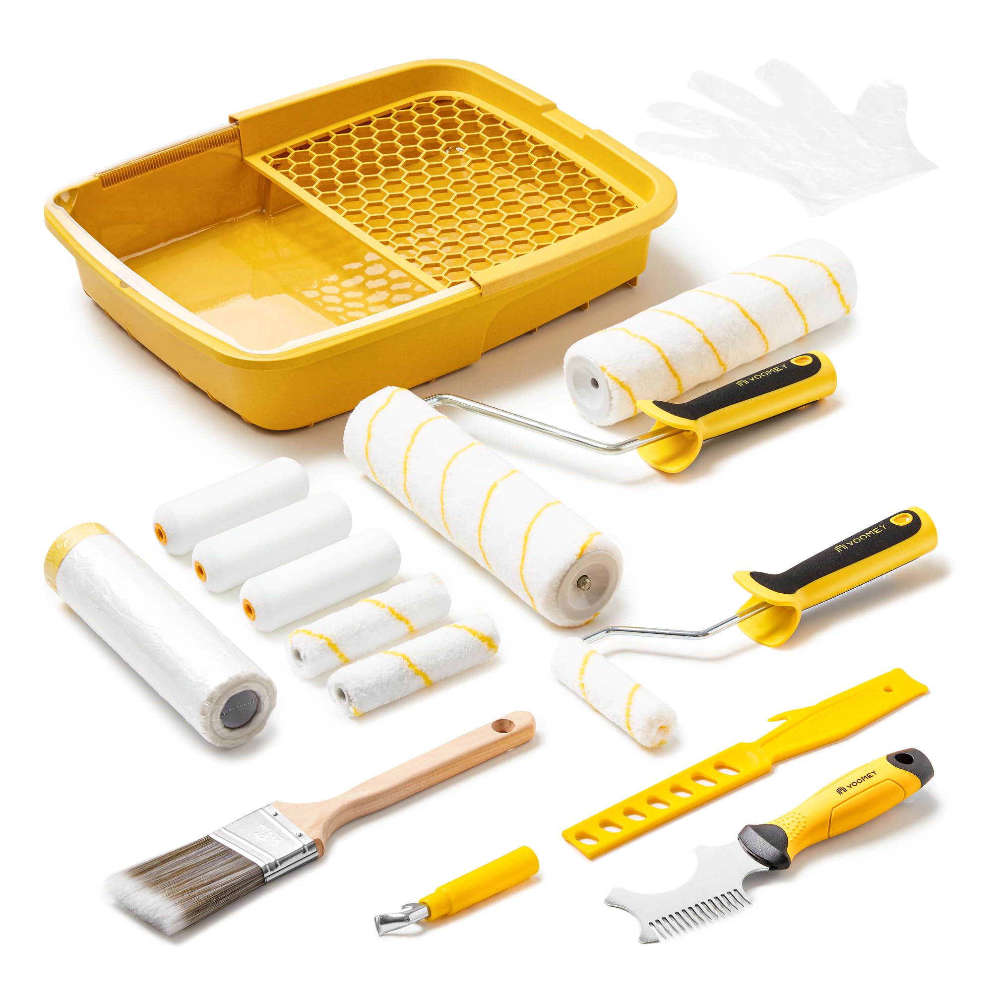 Voomey - Kit de peinture de 17 pièces, rouleaux de peinture de 22,86 cm, rouleaux de peinture de 10,16 cm et Seau de peinture de 22,9 cm avec pinceau, grille d'égouttage en plastique.