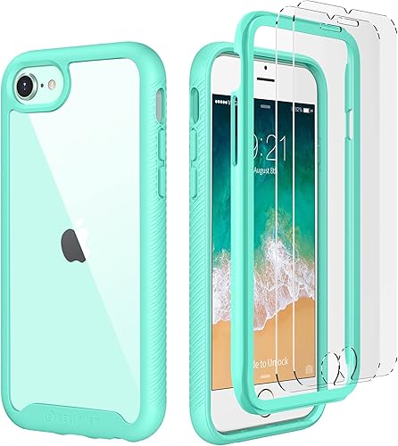 CellEver Funda transparente de cuerpo completo para iPhone SE 2020, iPhone 78, protección resistente con parachoques de TPU antideslizante y 2