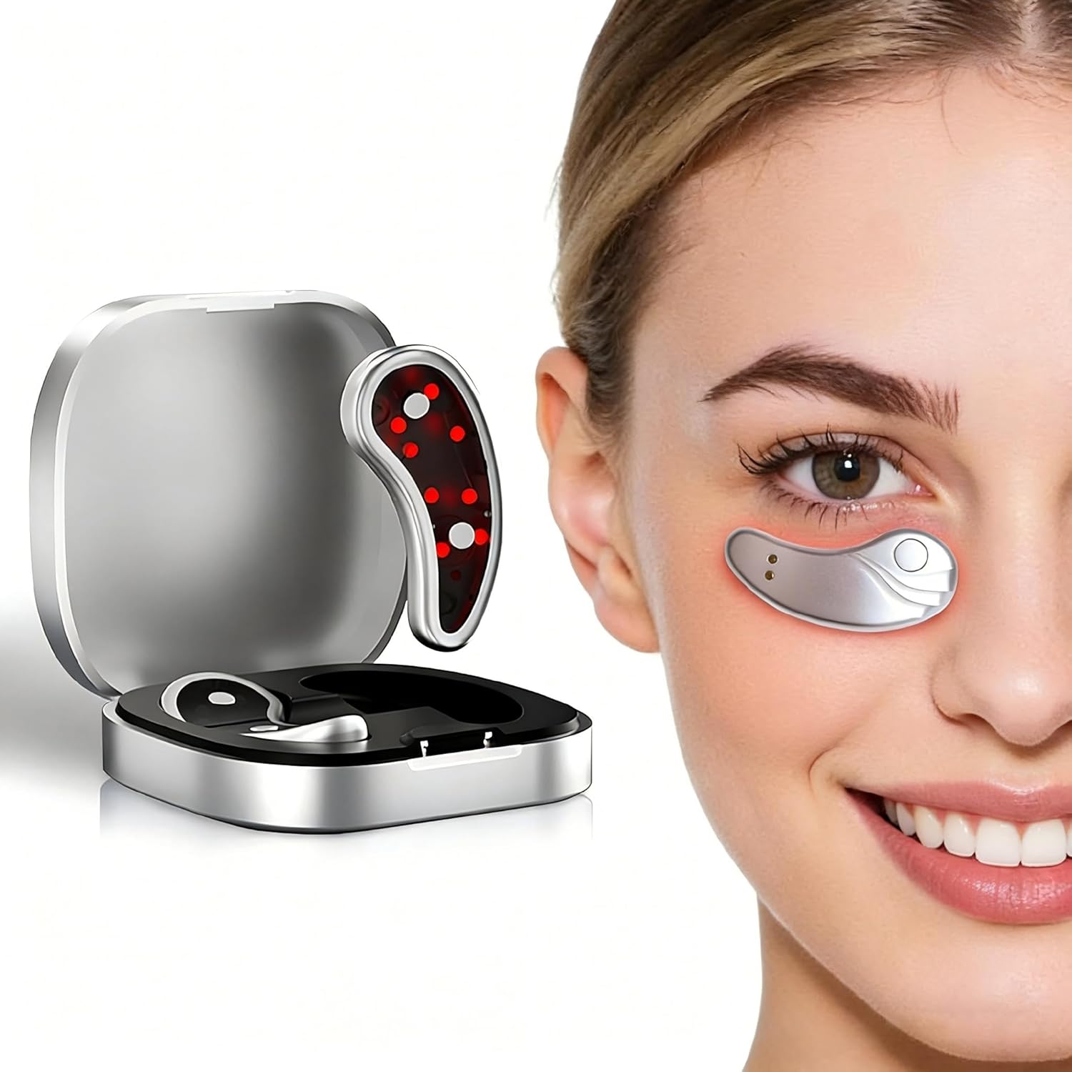 Under Eye Light Therapy Device,Portable Massager Patches,Beauty Device with Eye Massage for Relieve EyeBags,Fatigue, Dark Circles,Wrinkle,Red Light Therapy with Gel(Sliver)